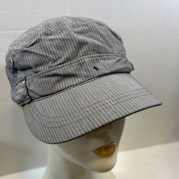 Calvin Klein Cotton Blend Conductor Cap Hat Heather Grey Striped - Picture 2 of 12